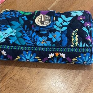 Vera Bradley Navy Floral Quilted Wallet with Teal, Purple & Yellow Accents